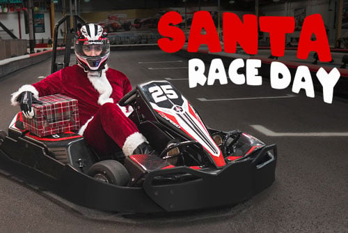 featured image for the santa race day blog featuring santa in a go kart