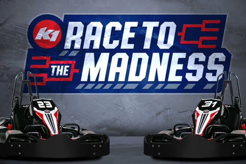 featured image for race to the madness promo featuring two go karts and text