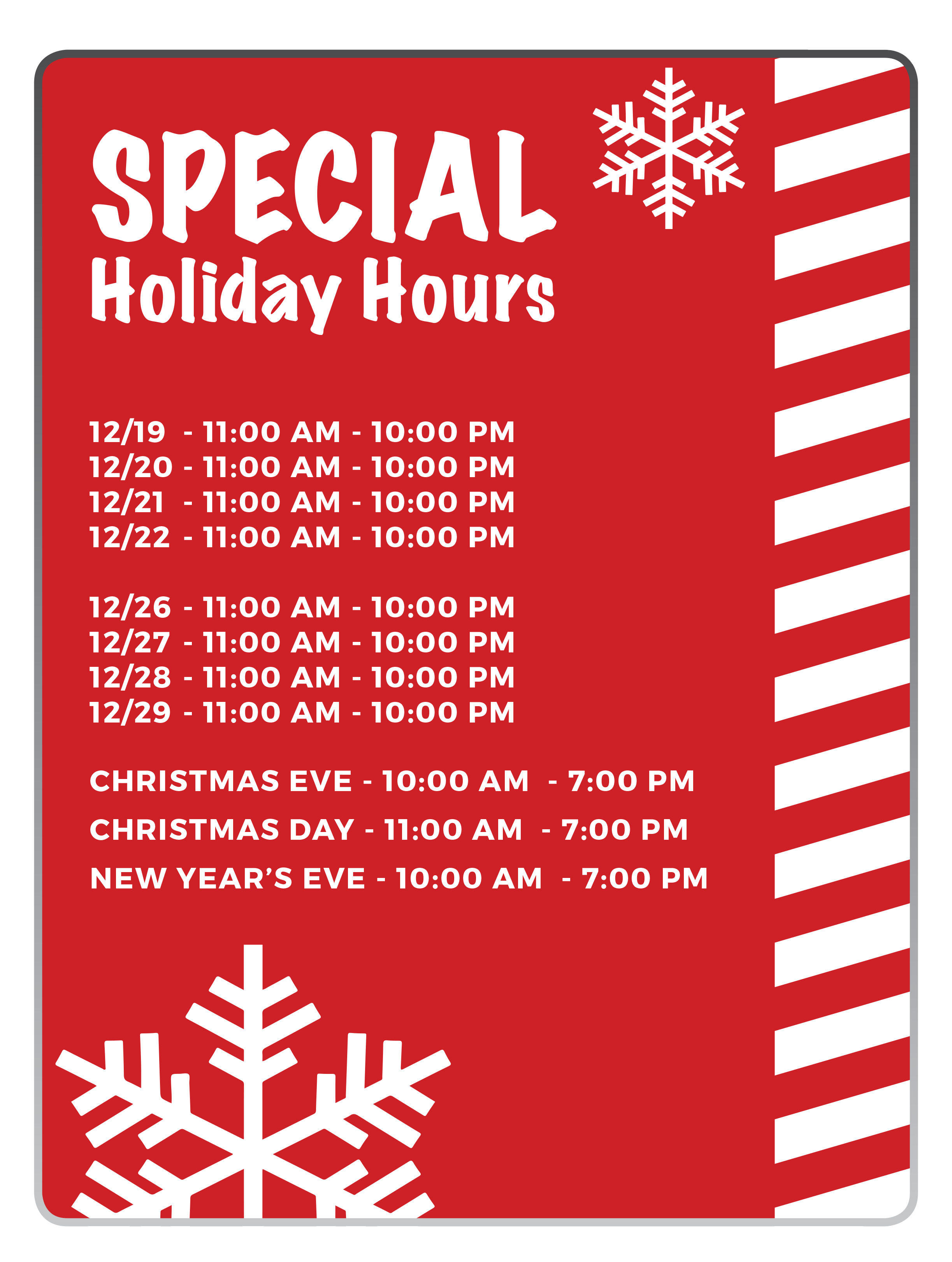 K1 Speed  SPECIAL HOLIDAY HOURS