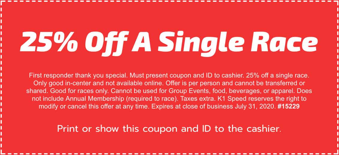 Special Discount for Healthcare Workers & First Responders - K1 Speed