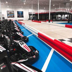 go karts line up by the track at k1 speed west palm beach