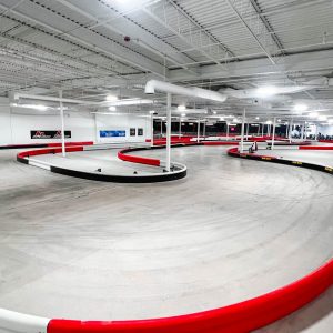 a corner of the indoor karting track at k1 speed traverse city