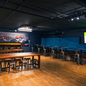 the dining area inside the paddock lounge at k1 speed canary wharf