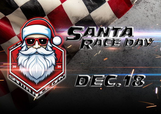 illustration of santa claus with a checkered flag and text reading "ho. ho. haulin' dec 18"